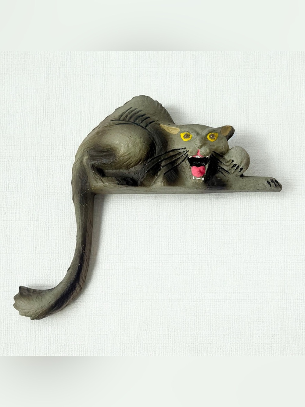 Vintage Halloween Door Frame Shelf Sitter Gray Cat Red Light up Eyes Decor 90s